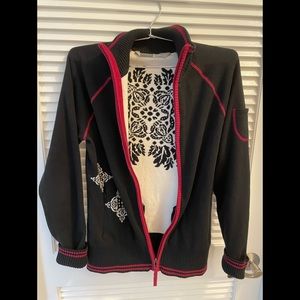 Athleta Women’s black, athletic wear sweater/jacket, red trim, size medium